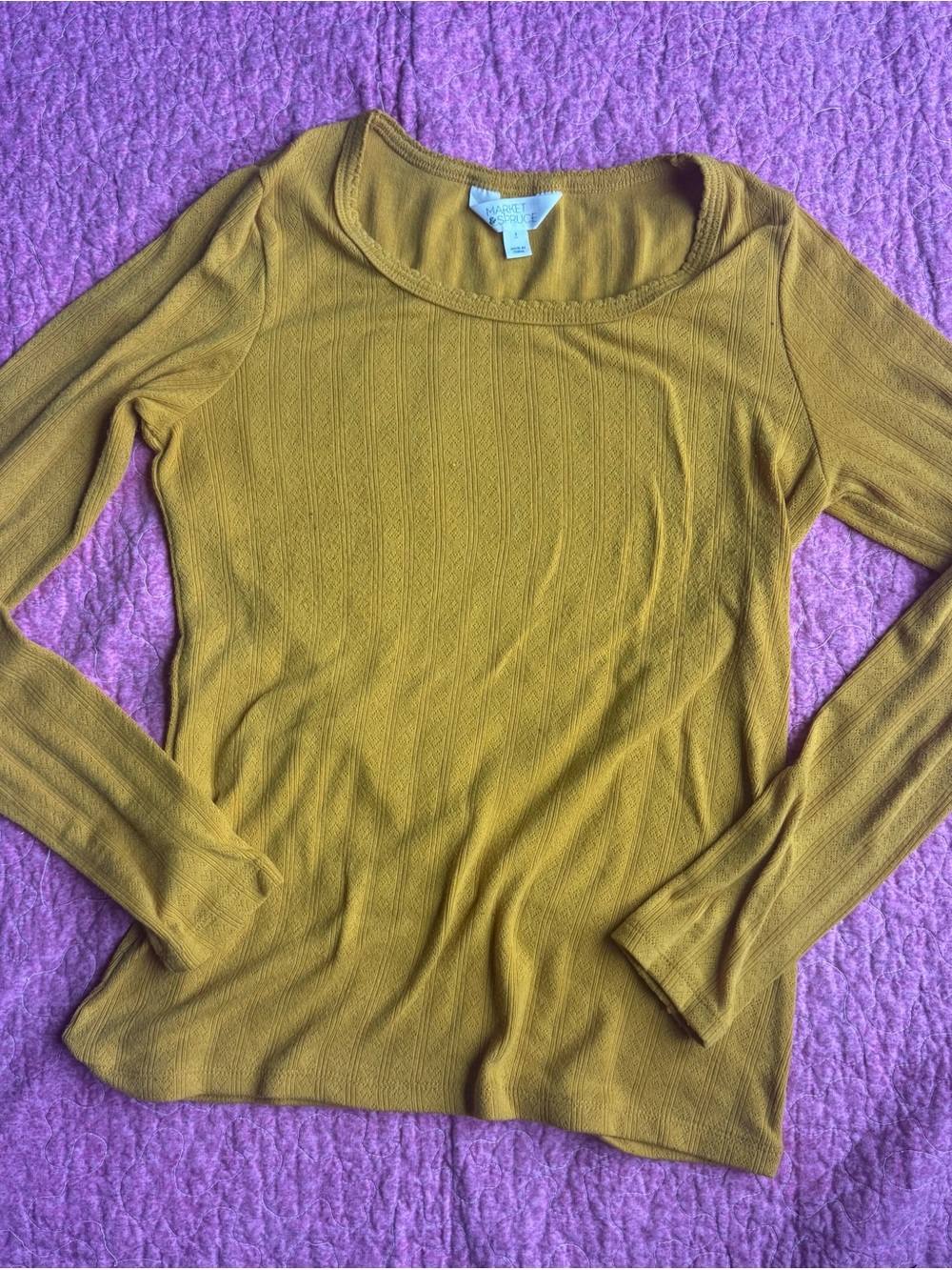 Market & Spruce Mustard Yellow Ribbed Knit Top
